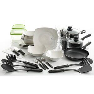 AUN 45 PCS DINNERWARE COMBO SET, WHITE, FINE CERAMIC